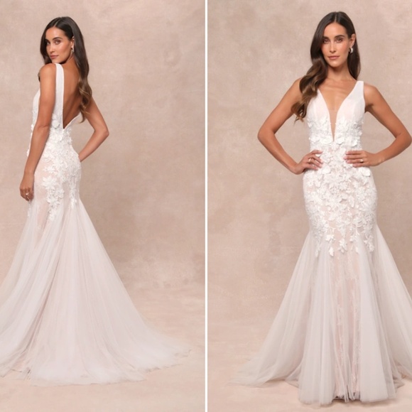 LULUS Bridal Wedding Elegant Sophisticated Sexy Floral Mermaid Trumpet Gown - Picture 1 of 8
